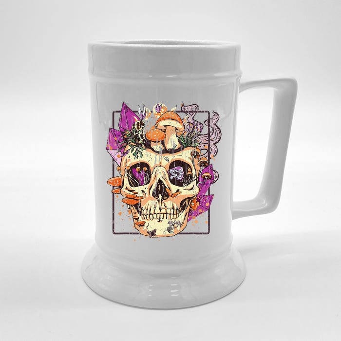 Goblincore Aesthetic. Grunge Moon Crystals Mushrooms Skull Front & Back Beer Stein