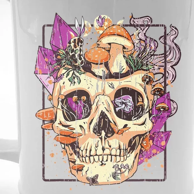 Goblincore Aesthetic. Grunge Moon Crystals Mushrooms Skull Front & Back Beer Stein