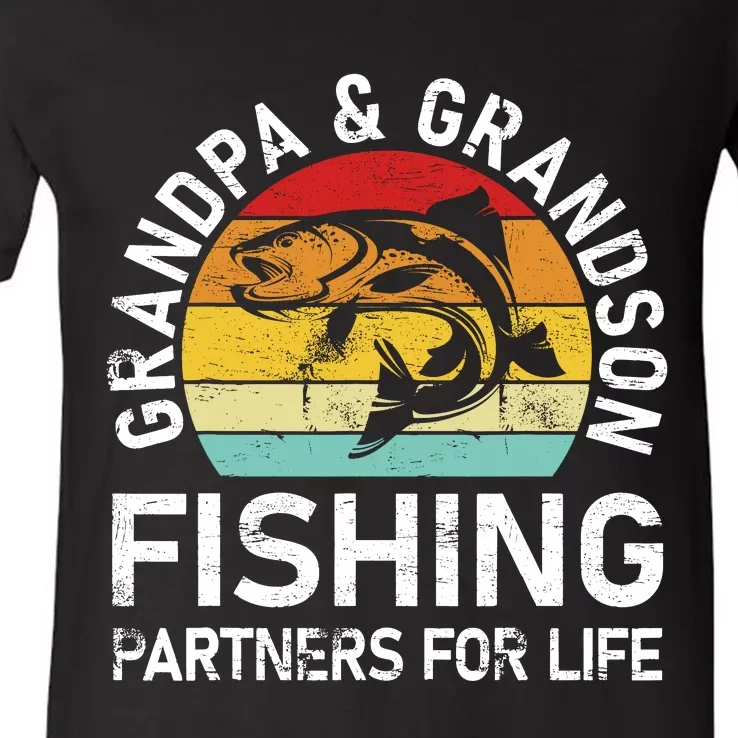 Grandpa And Grandson Fishing Partners For Life Fisherman V-Neck T-Shirt