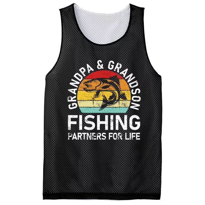 Grandpa And Grandson Fishing Partners For Life Fisherman Mesh Reversible Basketball Jersey Tank