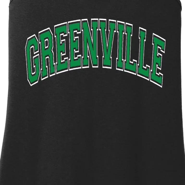 Greenville Arched Green Text Ladies Essential Tank