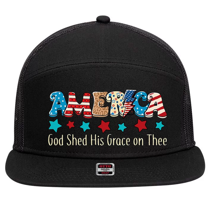 Groovy America God Shed His Grace on Thee Tee 4th of July 7 Panel Mesh Trucker Snapback Hat