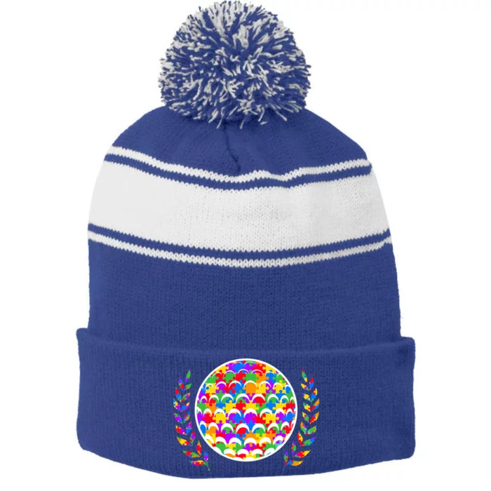 Golf Autism Golf Awareness Acceptance Golfers Tee Gift Stripe Pom Pom Beanie