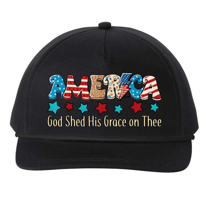 Groovy America God Shed His Grace On Thee Tee 4th Of July Snapback Five-Panel Rope Hat