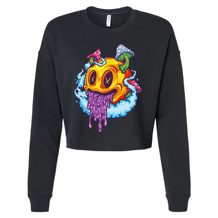 Goblincore Aesthetic Grunge Fungi Mushroom Skull Cropped Pullover Crew