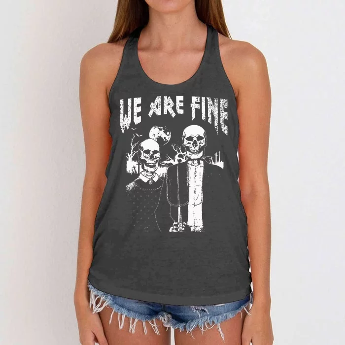 Goth Art Grunge American Gothic Style We Are Fine Occult Women's Knotted Racerback Tank