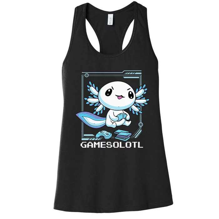 Gamer Axolotl Gamesolotl Fish Gaming Video Gamer Anime Women's Racerback Tank