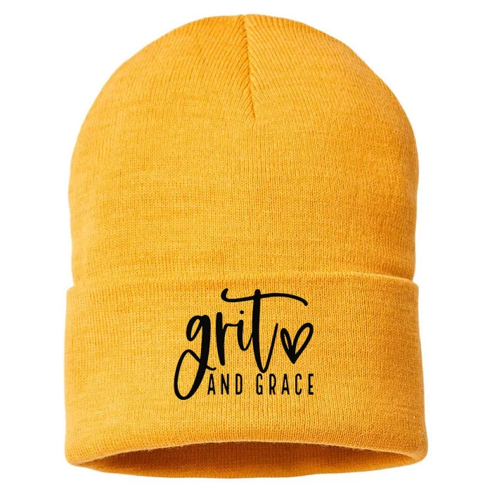 Grit and Grace Positive Quotes Christian Sayings Sustainable Knit Beanie