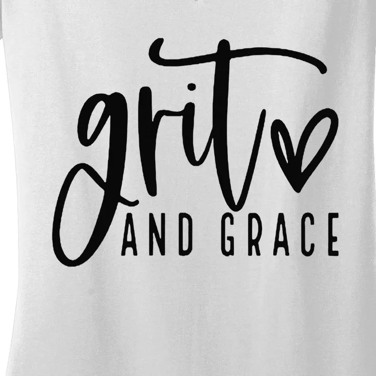 Grit and Grace Positive Quotes Christian Sayings Women's V-Neck T-Shirt