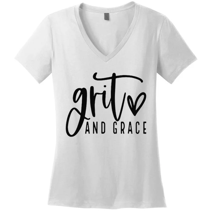 Grit and Grace Positive Quotes Christian Sayings Women's V-Neck T-Shirt