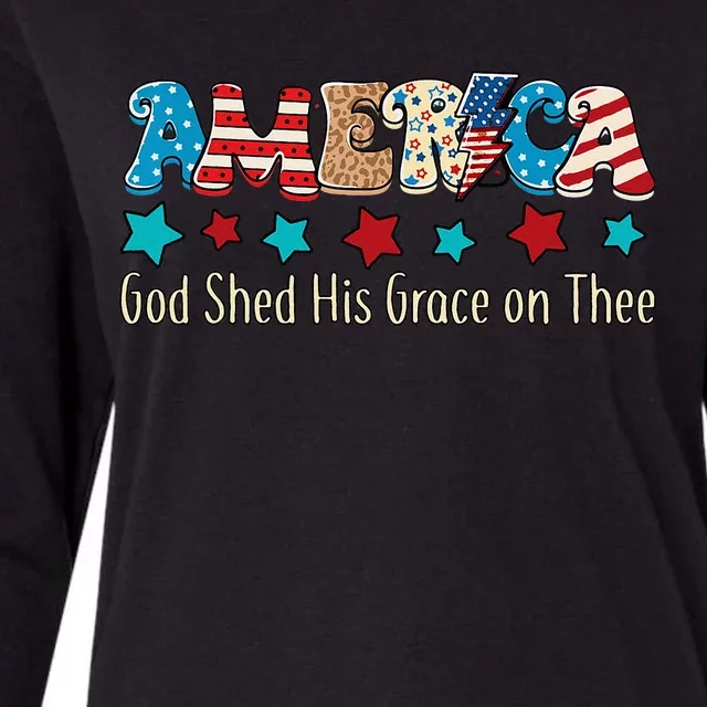 Groovy America God Shed His Grace on Thee Tee 4th of July Womens Cotton Relaxed Long Sleeve T-Shirt