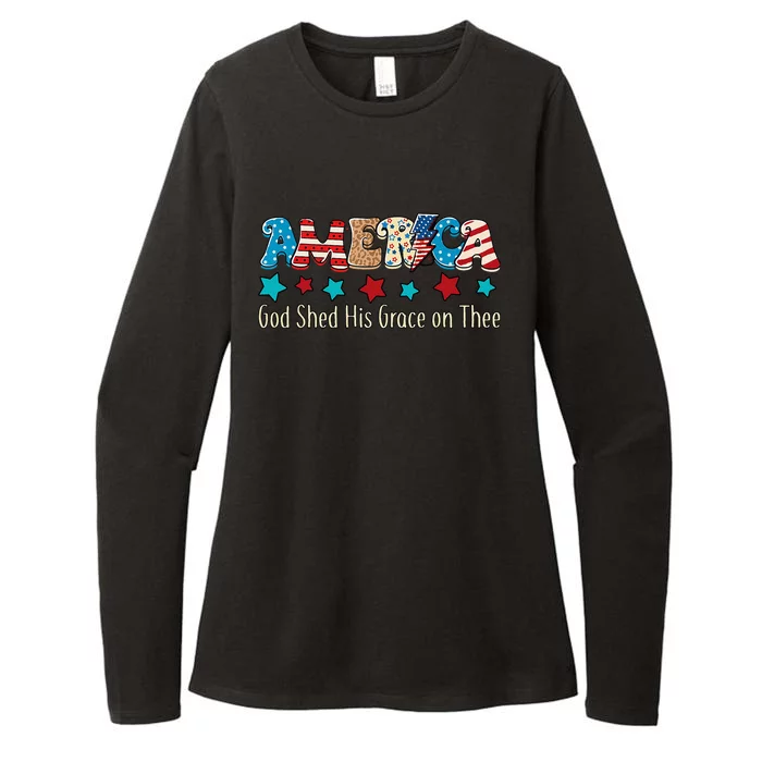 Groovy America God Shed His Grace on Thee Tee 4th of July Womens CVC Long Sleeve Shirt