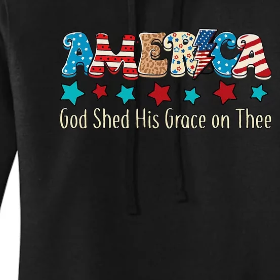 Groovy America God Shed His Grace on Thee Tee 4th of July Women's Pullover Hoodie