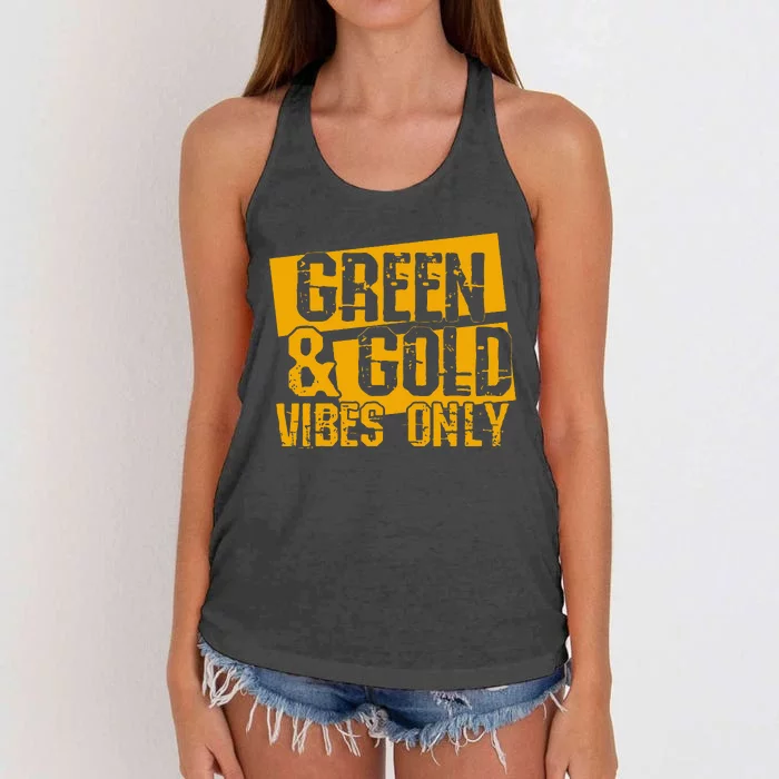 Green And Gold Football Game Day Football Lovers Women's Knotted Racerback Tank