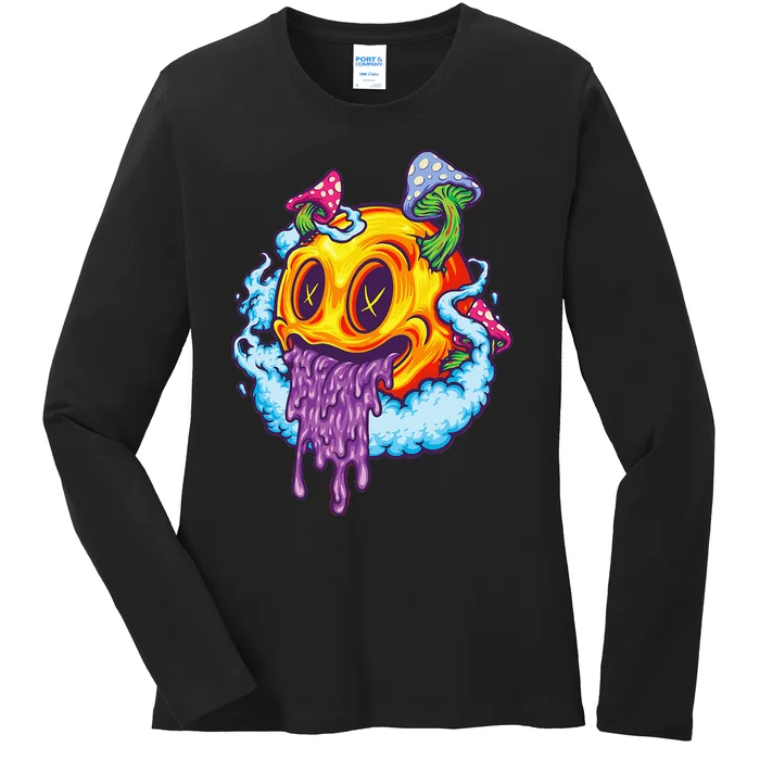 Goblincore Aesthetic Grunge Fungi Mushroom Skull Ladies Long Sleeve Shirt