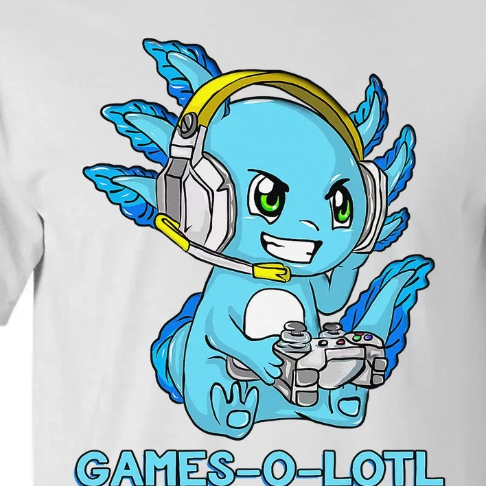 Gamesolotl Axolotl Gamer with Headset Cute Anime Kawaii Tall T-Shirt