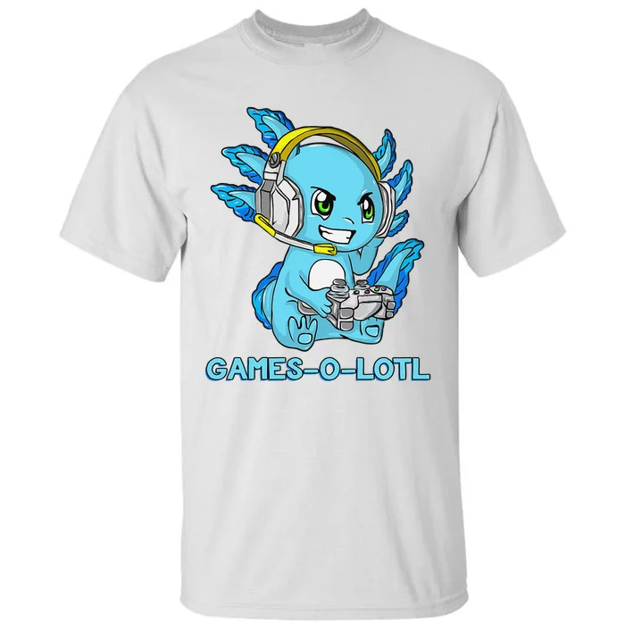 Gamesolotl Axolotl Gamer with Headset Cute Anime Kawaii Tall T-Shirt