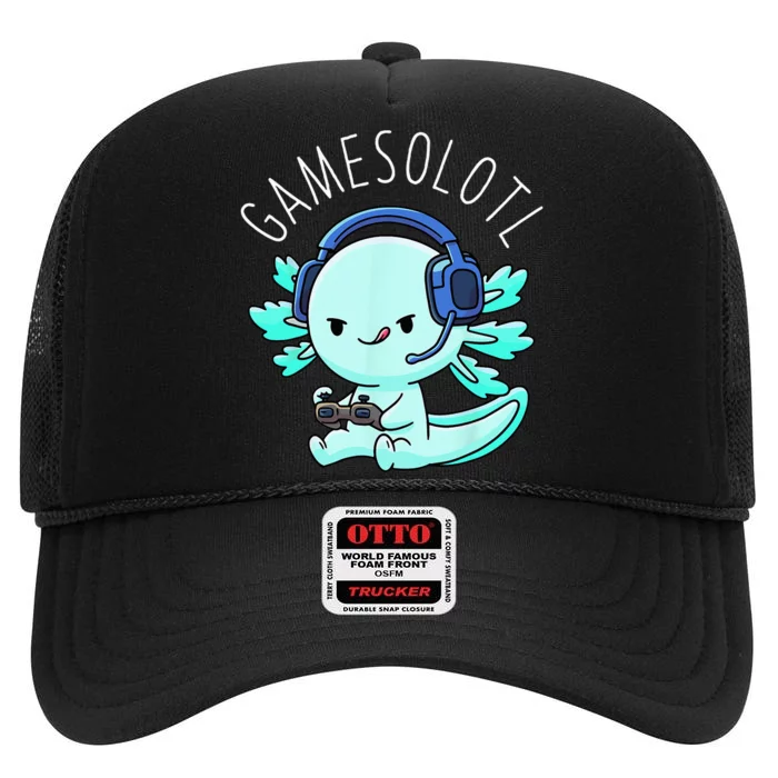 Gamesolotl Axolotl Gamer Anime Gifts Kawaii High Crown Mesh Trucker Hat