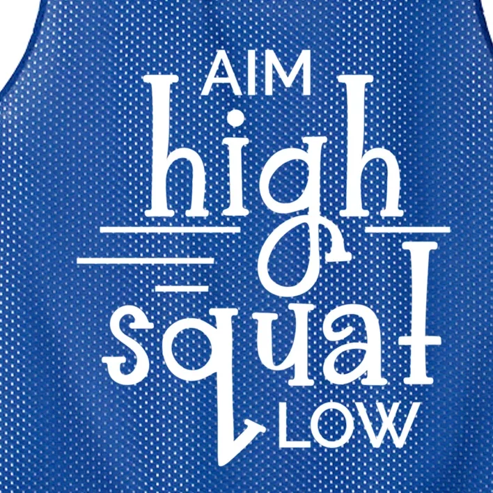 Gym Aim High Squat Low Workout Quote Personal Trainer Funny Gift Mesh Reversible Basketball Jersey Tank