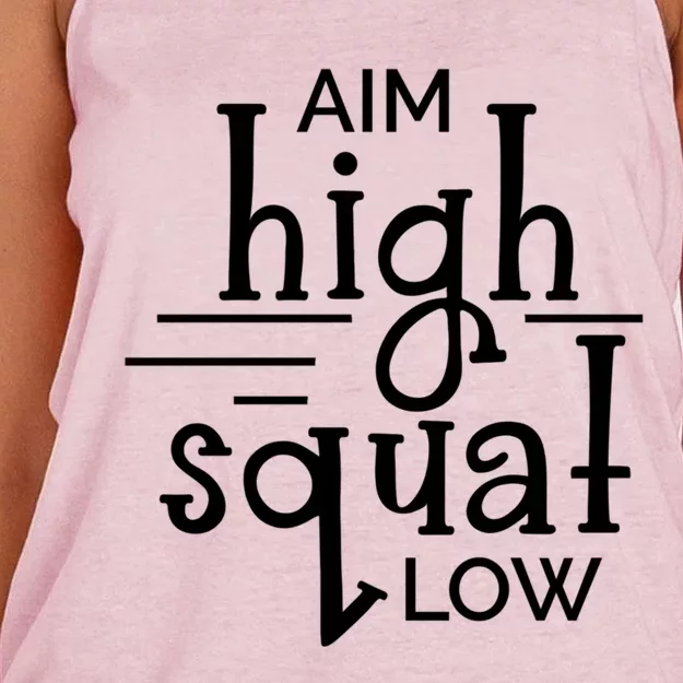 Gym Aim High Squat Low Workout Quote Personal Trainer Funny Gift Women's Knotted Racerback Tank