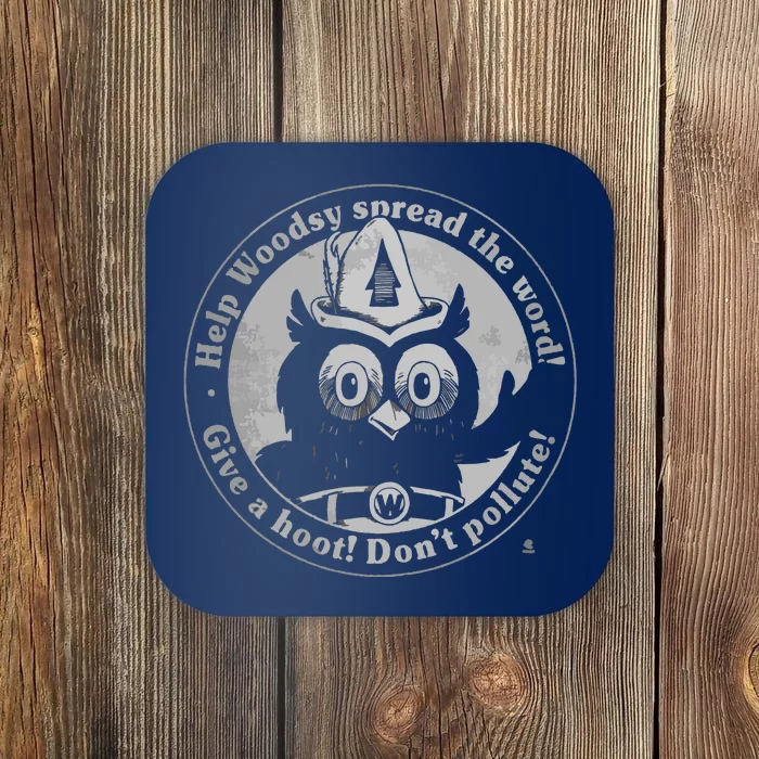 Give A Hoot Dont Pollute Faded Vintage Owl Coaster