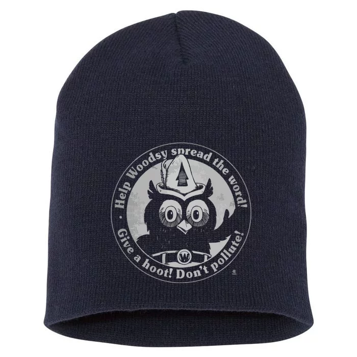 Give A Hoot Dont Pollute Faded Vintage Owl Short Acrylic Beanie