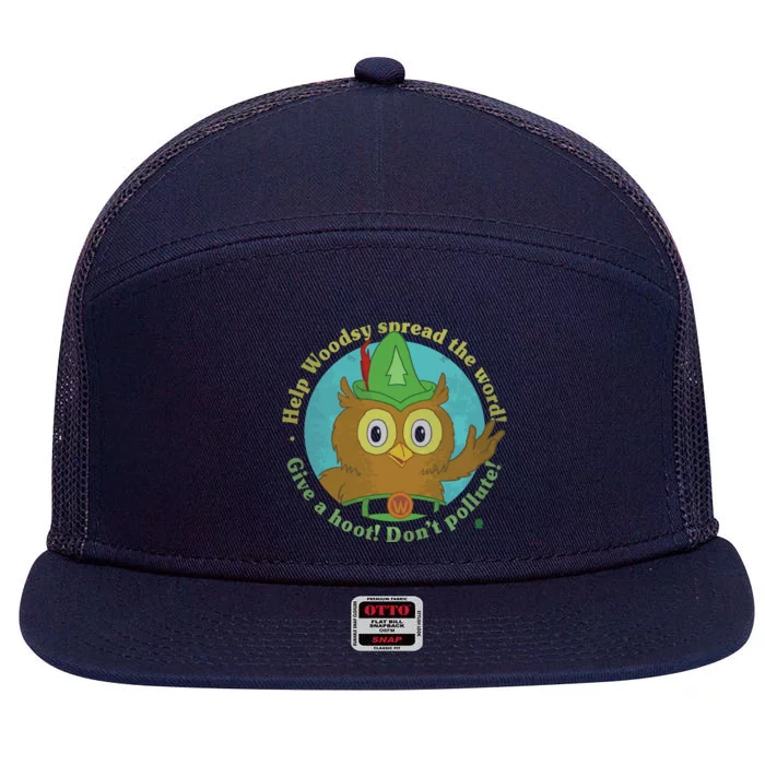 Give A Hoot Distressed And Faded Owl 7 Panel Mesh Trucker Snapback Hat