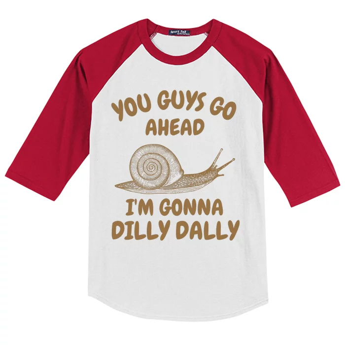 Go Ahead I Am Gonna Dilly Dally • Retro Meme Kids Colorblock Raglan Jersey