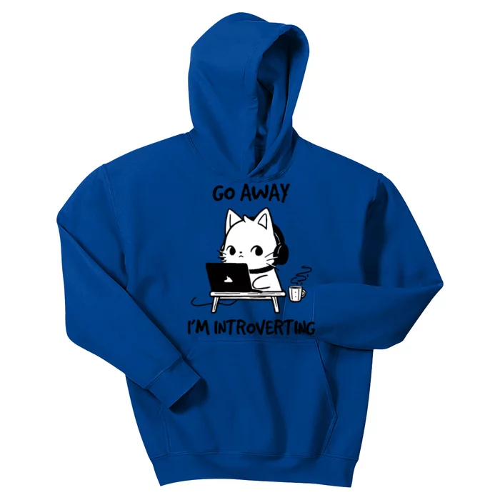 Go Away IM Introverting Funny Cat Design Kids Hoodie