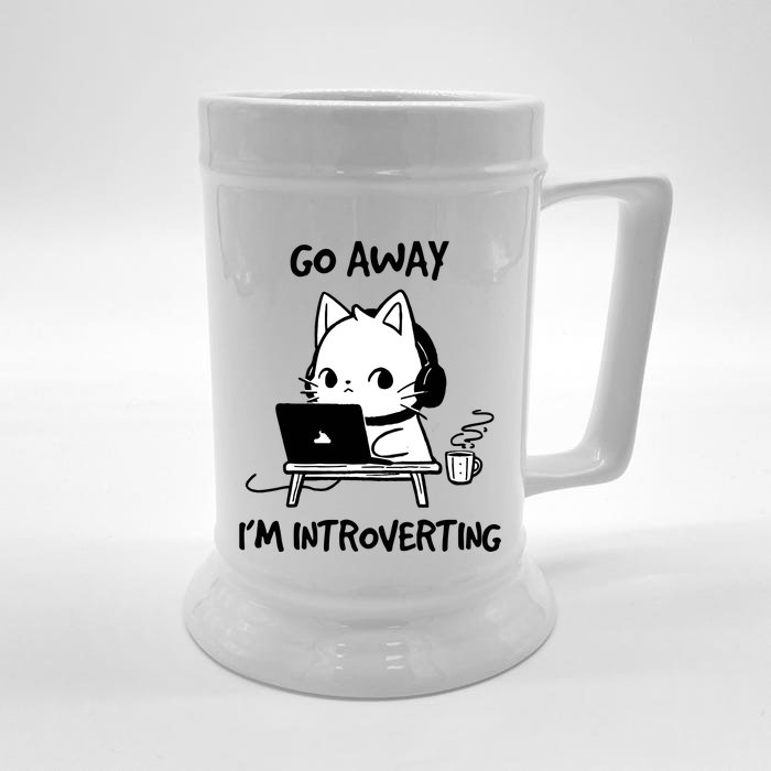 Go Away IM Introverting Funny Cat Design Front & Back Beer Stein