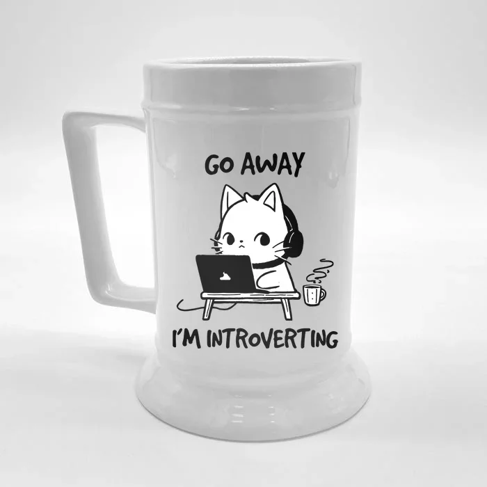 Go Away IM Introverting Funny Cat Design Front & Back Beer Stein