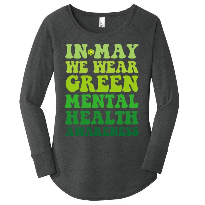 Groovy awareness In May We Wear Green Mental Health awarenes Women's Perfect Tri Tunic Long Sleeve Shirt