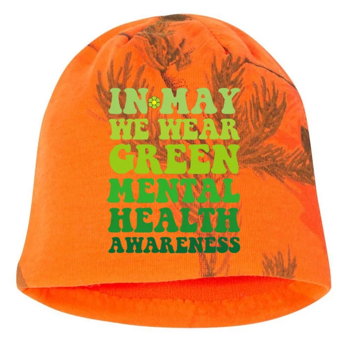 Groovy awareness In May We Wear Green Mental Health awarenes Kati - Camo Knit Beanie