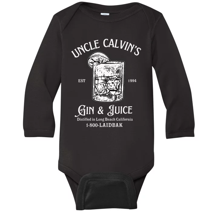 Gin And Juice Est 1994 Distilled In Long Beach California Baby Long Sleeve Bodysuit