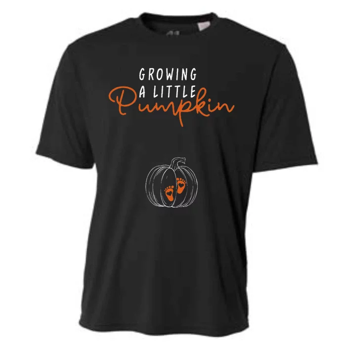 Growing A Little Pumpkin Pregnancy Announcement Thanksgiving Cooling Performance Crew T-Shirt