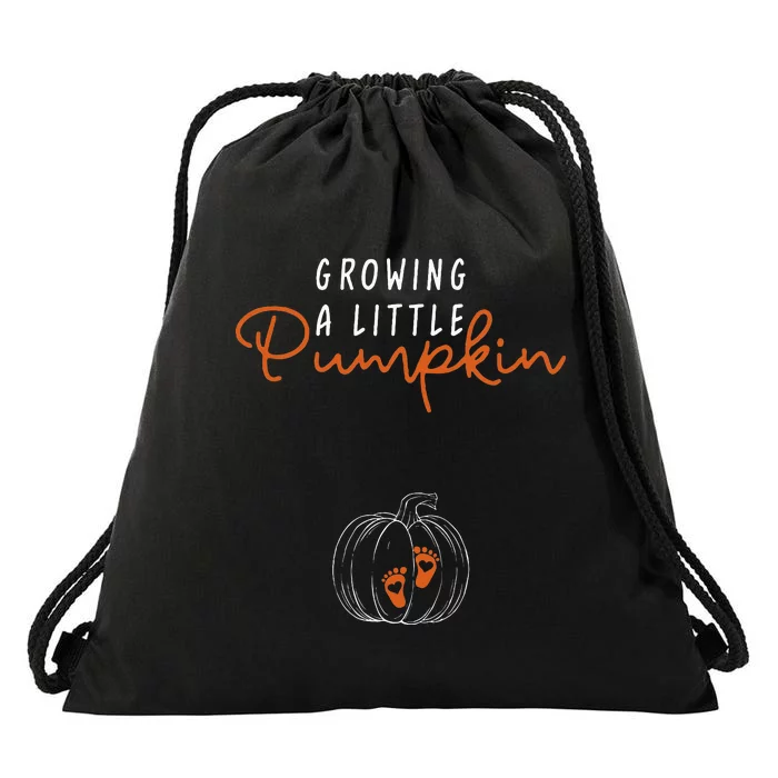 Growing A Little Pumpkin Pregnancy Announcement Thanksgiving Drawstring Bag