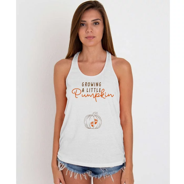 Growing A Little Pumpkin Fall Maternity Thanksgiving Baby Women's Knotted Racerback Tank