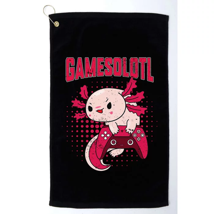 Gamer Axolotl Lover Cute Axolotl Gaming Video Gamer Gifts Platinum Collection Golf Towel