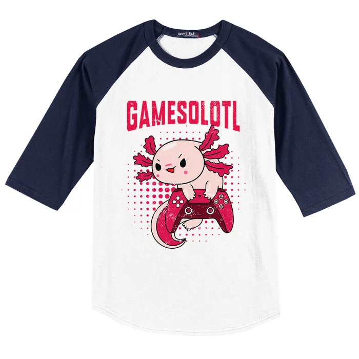 Gamer Axolotl Lover Cute Axolotl Gaming Video Gamer Gifts Baseball Sleeve Shirt