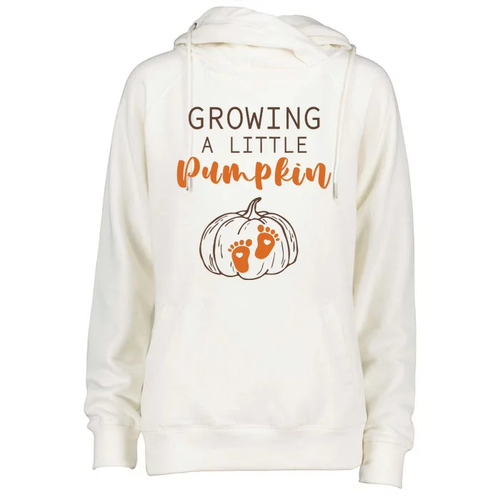 Growing A Little Pumpkin Pregnancy Reveal Thanksgiving Funny Womens Funnel Neck Pullover Hood