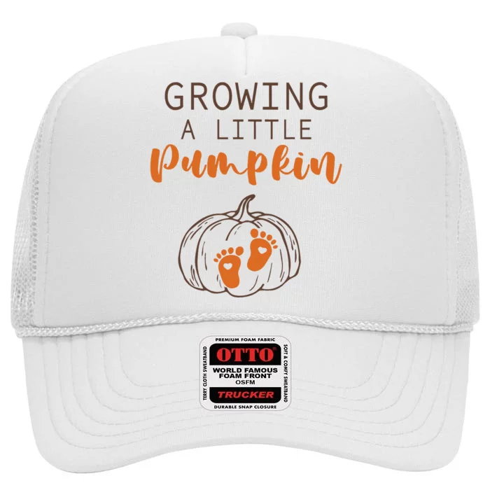 Growing A Little Pumpkin Pregnancy Reveal Thanksgiving Funny High Crown Mesh Trucker Hat