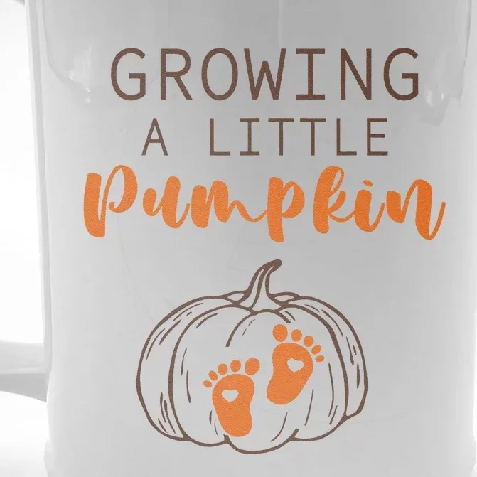 Growing A Little Pumpkin Pregnancy Reveal Thanksgiving Funny Front & Back Beer Stein