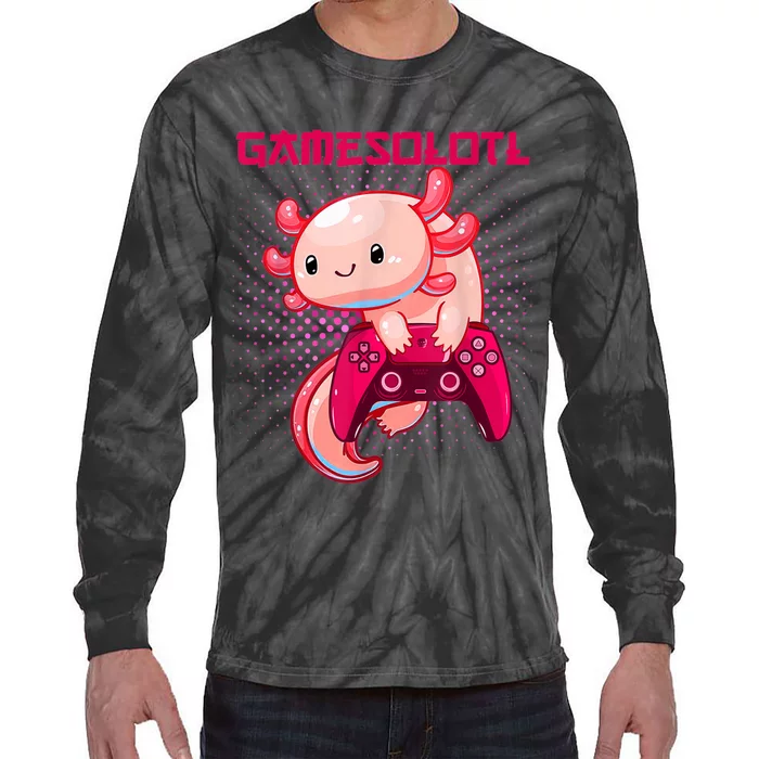 Gamer Axolotl Lover Cute Axolotl Gaming Video Gamer Gifts Tie-Dye Long Sleeve Shirt