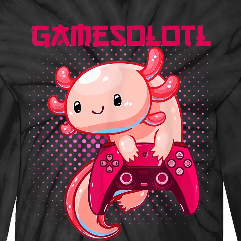 Gamer Axolotl Lover Cute Axolotl Gaming Video Gamer Gifts Tie-Dye Long Sleeve Shirt