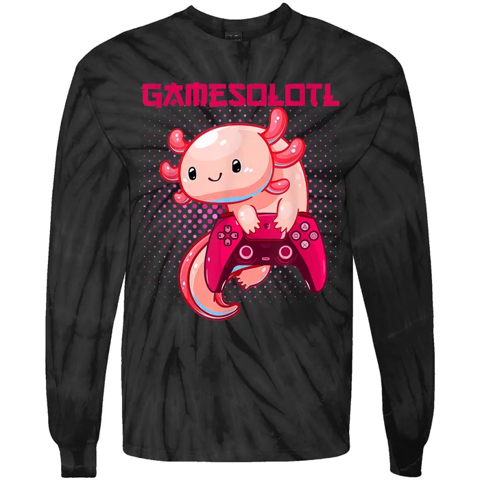 Gamer Axolotl Lover Cute Axolotl Gaming Video Gamer Gifts Tie-Dye Long Sleeve Shirt