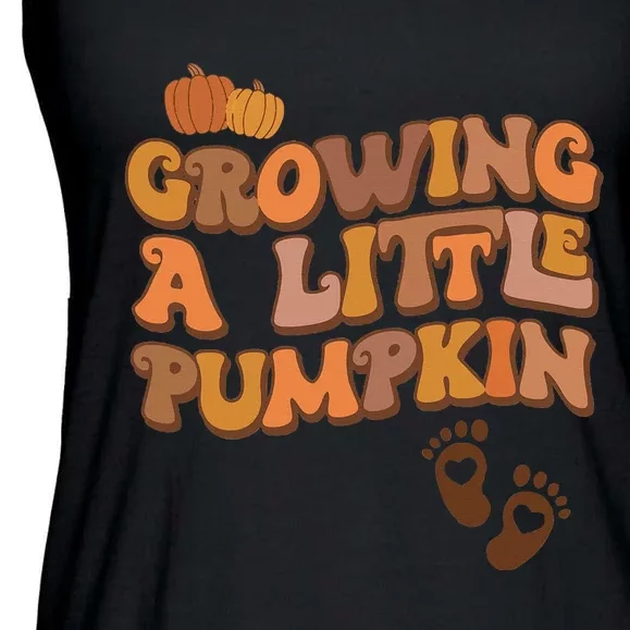 Growing A Little Pumpkin Thanksgiving Pregnancy Announcement Ladies Essential Flowy Tank