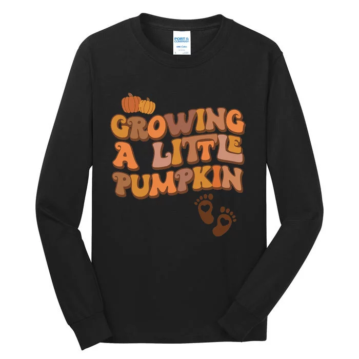 Growing A Little Pumpkin Thanksgiving Pregnancy Announcement Tall Long Sleeve T-Shirt