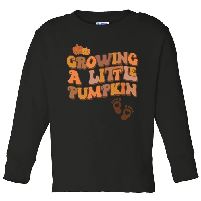 Growing A Little Pumpkin Thanksgiving Pregnancy Announcement Toddler Long Sleeve Shirt