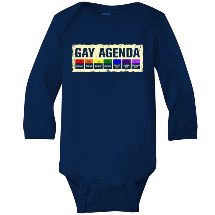 Gay Agenda Lgbtq Pride Month Lgbt Community Rainbow Sayings Meaningful Gift Baby Long Sleeve Bodysuit