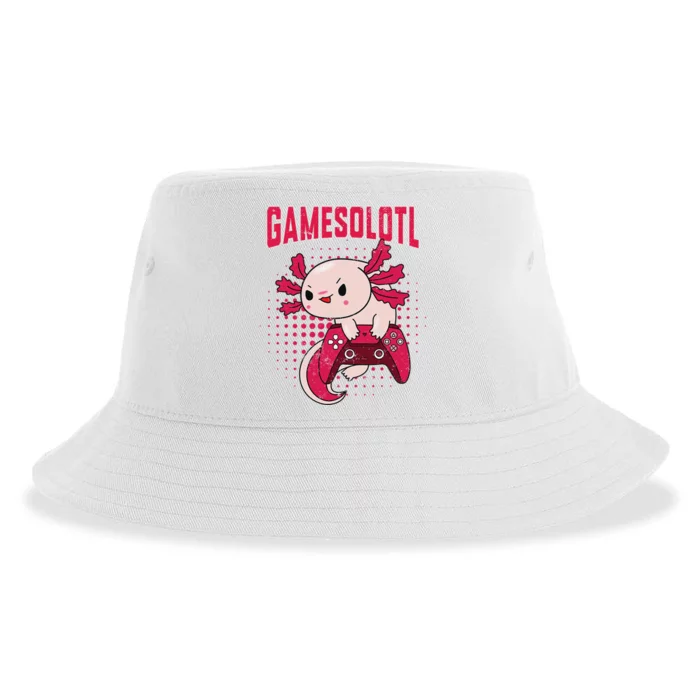 Gamer Axolotl Lover Cute Axolotl Gaming Retro Video Gamer Sustainable Bucket Hat